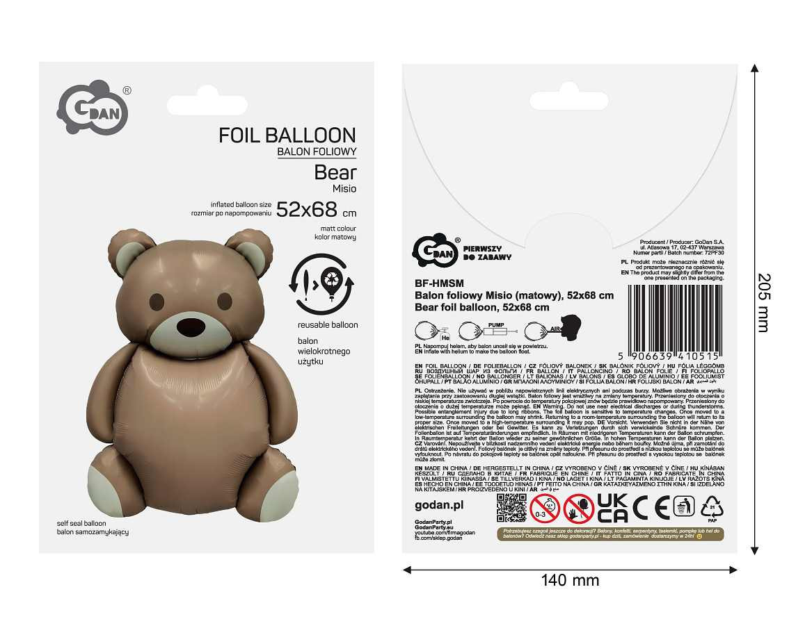 Bear foil balloon, 52x68 cm